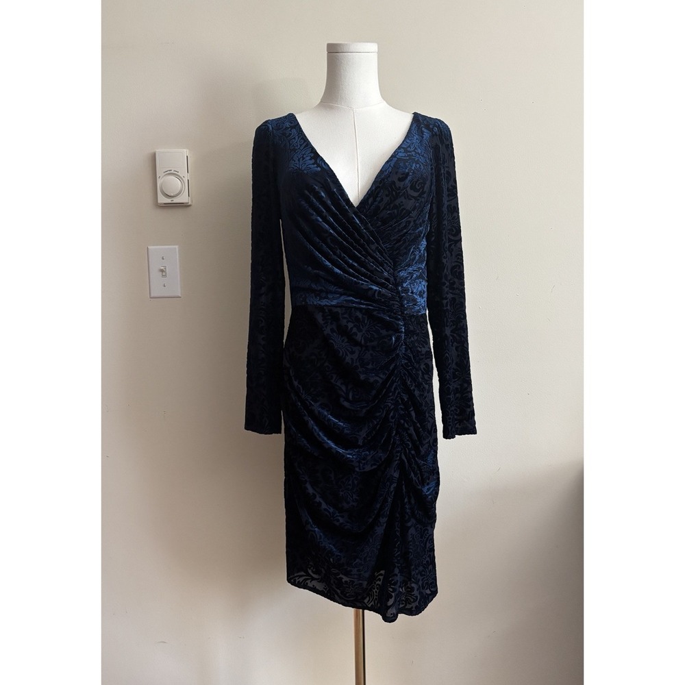 Whimsigoth Romantic Burnout Velvet Dress‎ Floral Blue 12 Large Stretch DB Studio